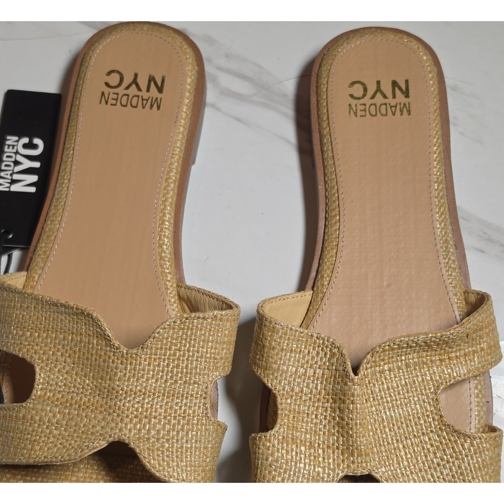 Madden‎ NYC Women's Beige Woven Leather Slip On Slide Sandals Square Toe 11